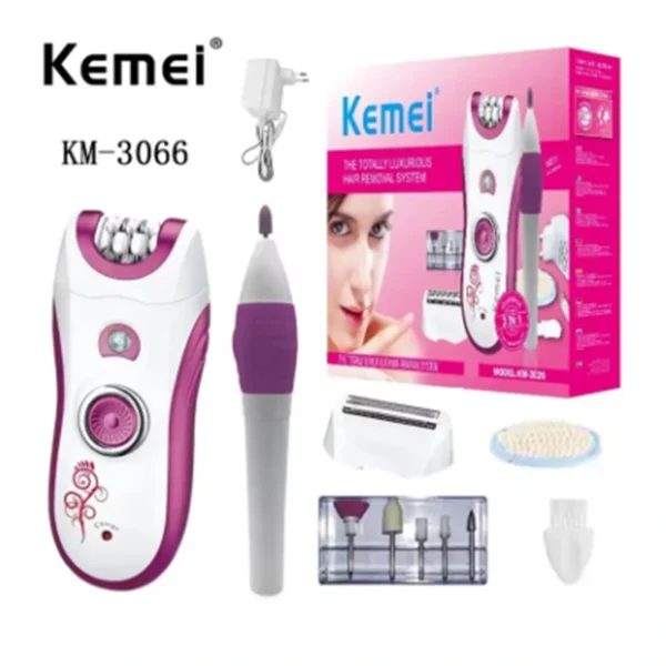 كيمي KM-3066 – ماكينة حلاقة كهربائية 4 في 1 للسيدات لإزالة شعر الجسم والوجه