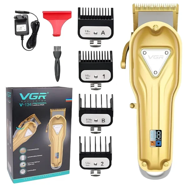 VGR V-134 – ماكينة تشذيب الشعر واللحية والشارب - احترافية قابلة لإعادة الشحن بدون سلك - تتضمن أمشاط دليل وبطارية طويلة الأمد