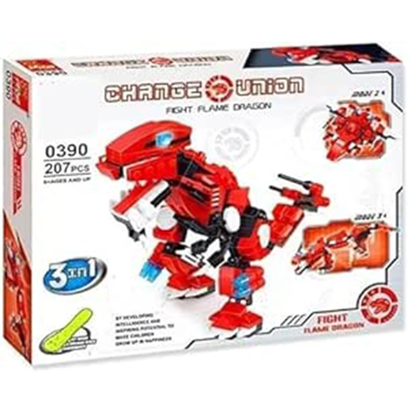 لعبة بيزهي 0390 - تنين  مع 207 قطعة للأطفال 6.7x4.7x1.4 سم - متعدد الألوان